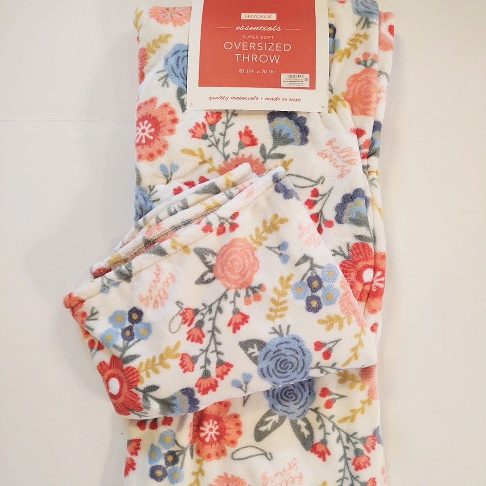 🎁ENVOGUE Throw Blanket - HELLO SPRING - Coral - 60” x 70” - Super Soft Oversized